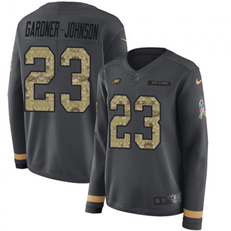 Nike Eagles #23 C.J. Gardner-Johnson Anthracite Salute to Service Women's Stitched NFL Limited Therma Long Sleeve Jersey