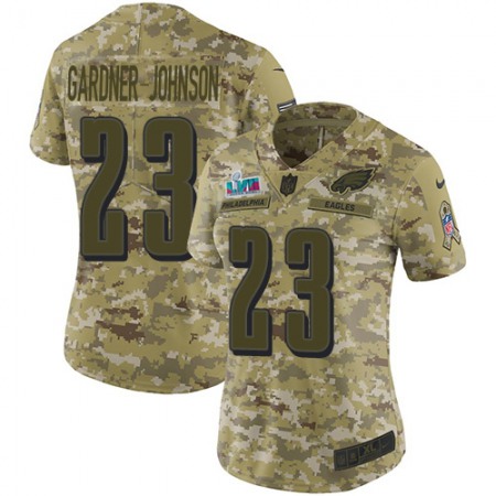 Nike Eagles #23 C.J. Gardner-Johnson Camo Super Bowl LVII Patch Women's Stitched NFL Limited 2018 Salute To Service Jersey