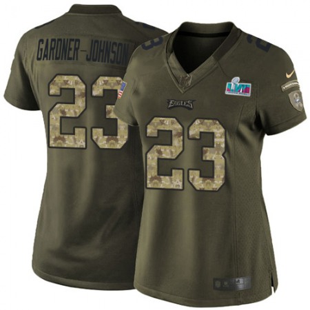 Nike Eagles #23 C.J. Gardner-Johnson Green Super Bowl LVII Patch Women's Stitched NFL Limited 2015 Salute to Service Jersey