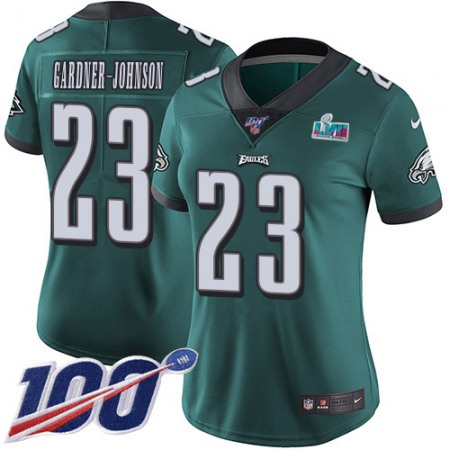 Nike Eagles #23 C.J. Gardner-Johnson Green Team Color Super Bowl LVII Patch Women's Stitched NFL 100th Season Vapor Untouchable Limited Jersey