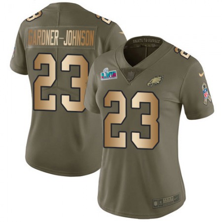 Nike Eagles #23 C.J. Gardner-Johnson Olive/Gold Super Bowl LVII Patch Women's Stitched NFL Limited 2017 Salute To Service Jersey