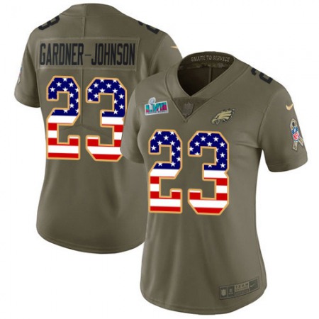 Nike Eagles #23 C.J. Gardner-Johnson Olive/USA Flag Super Bowl LVII Patch Women's Stitched NFL Limited 2017 Salute To Service Jersey
