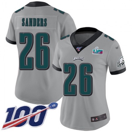 Nike Eagles #26 Miles Sanders Silver Super Bowl LVII Patch Women's Stitched NFL Limited Inverted Legend 100th Season Jersey