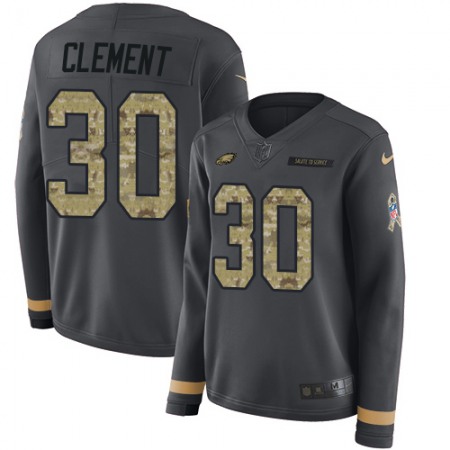 Nike Eagles #30 Corey Clement Anthracite Salute to Service Women's Stitched NFL Limited Therma Long Sleeve Jersey