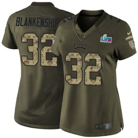 Nike Eagles #32 Reed Blankenship Green Super Bowl LVII Patch Women's Stitched NFL Limited 2015 Salute to Service Jersey