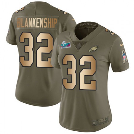 Nike Eagles #32 Reed Blankenship Olive/Gold Super Bowl LVII Patch Women's Stitched NFL Limited 2017 Salute To Service Jersey