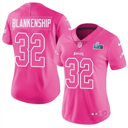Nike Eagles #32 Reed Blankenship Pink Super Bowl LVII Patch Women's Stitched NFL Limited Rush Fashion Jersey