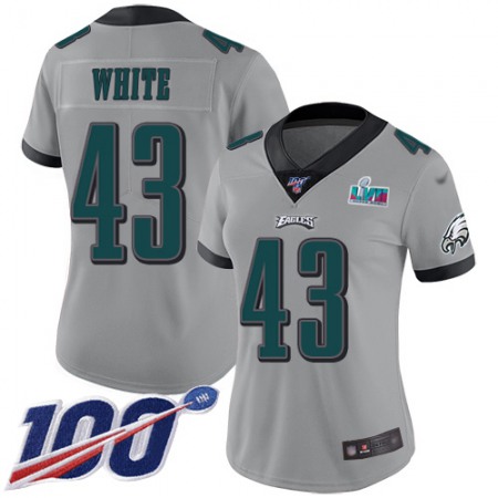 Nike Eagles #43 Kyzir White Silver Super Bowl LVII Patch Women's Stitched NFL Limited Inverted Legend 100th Season Jersey