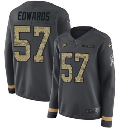 Nike Eagles #57 T. J. Edwards Anthracite Salute to Service Women's Stitched NFL Limited Therma Long Sleeve Jersey