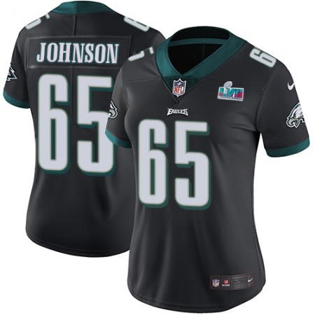 Nike Eagles #65 Lane Johnson Black Super Bowl LVII Patch Alternate Women's Stitched NFL Vapor Untouchable Limited Jersey