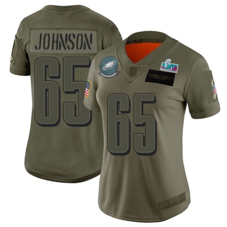 Nike Eagles #65 Lane Johnson Camo Super Bowl LVII Patch Women's Stitched NFL Limited 2019 Salute To Service Jersey