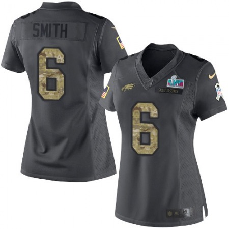 Nike Eagles #6 DeVonta Smith Black Super Bowl LVII Patch Women's Stitched NFL Limited 2016 Salute to Service Jersey