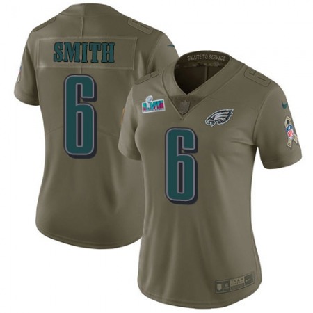Nike Eagles #6 DeVonta Smith Olive Super Bowl LVII Patch Women's Stitched NFL Limited 2017 Salute To Service Jersey
