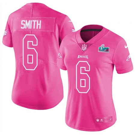 Nike Eagles #6 DeVonta Smith Pink Super Bowl LVII Patch Women's Stitched NFL Limited Rush Fashion Jersey