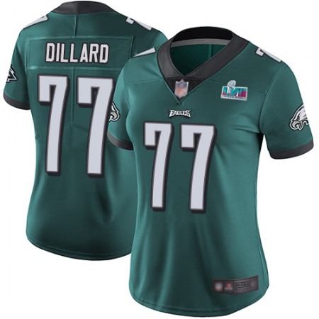 Nike Eagles #77 Andre Dillard Green Team Color Super Bowl LVII Patch Women's Stitched NFL Vapor Untouchable Limited Jersey