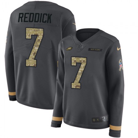 Nike Eagles #7 Haason Reddick Anthracite Salute to Service Women's Stitched NFL Limited Therma Long Sleeve Jersey