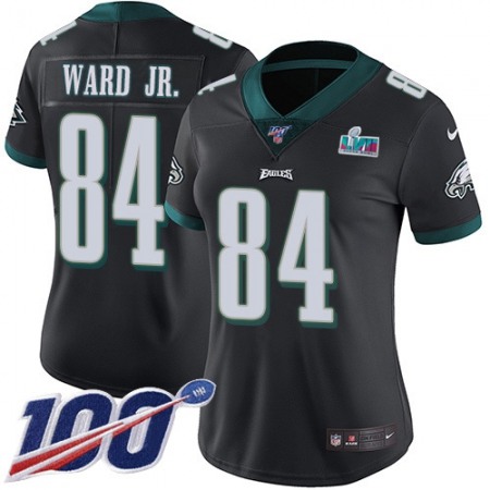 Nike Eagles #84 Greg Ward Jr. Black Super Bowl LVII Patch Alternate Women's Stitched NFL 100th Season Vapor Limited Jersey