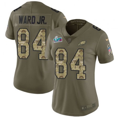 Nike Eagles #84 Greg Ward Jr. Olive/Camo Super Bowl LVII Patch Women's Stitched NFL Limited 2017 Salute To Service Jersey