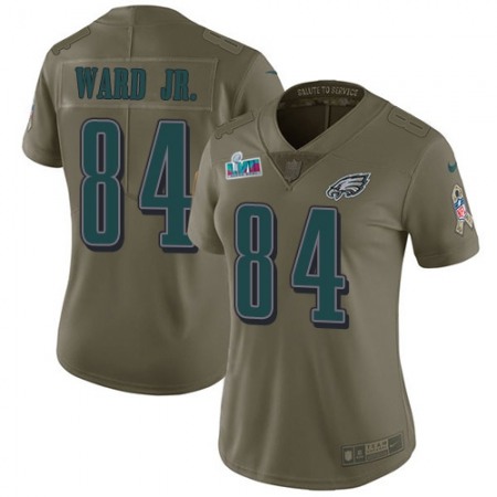 Nike Eagles #84 Greg Ward Jr. Olive Super Bowl LVII Patch Women's Stitched NFL Limited 2017 Salute To Service Jersey