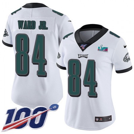 Nike Eagles #84 Greg Ward Jr. White Super Bowl LVII Patch Women's Stitched NFL 100th Season Vapor Limited Jersey