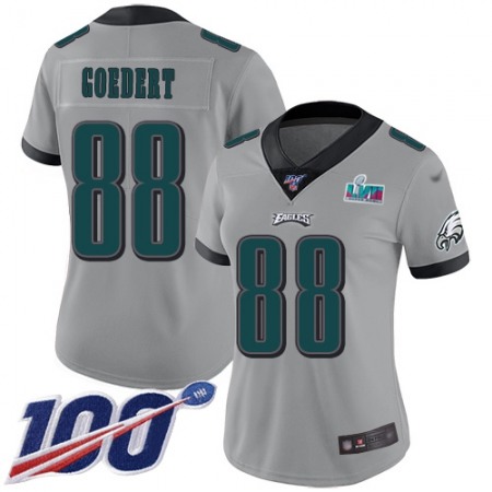Nike Eagles #88 Dallas Goedert Silver Super Bowl LVII Patch Women's Stitched NFL Limited Inverted Legend 100th Season Jersey