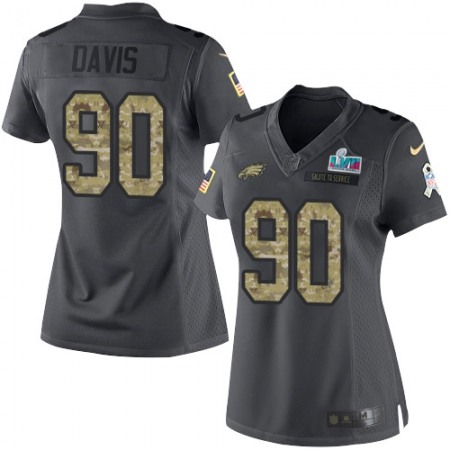 Nike Eagles #90 Jordan Davis Black Super Bowl LVII Patch Women's Stitched NFL Limited 2016 Salute to Service Jersey