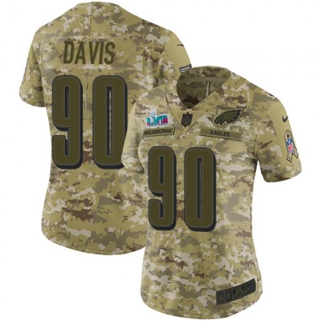 Nike Eagles #90 Jordan Davis Camo Super Bowl LVII Patch Women's Stitched NFL Limited 2018 Salute To Service Jersey