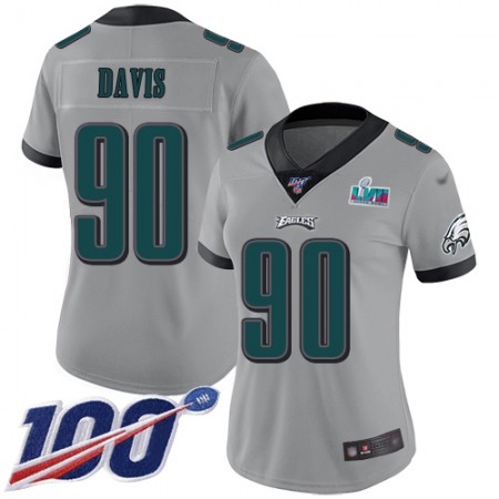 Nike Eagles #90 Jordan Davis Silver Super Bowl LVII Patch Women's Stitched NFL Limited Inverted Legend 100th Season Jersey