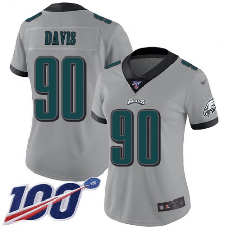 Nike Eagles #90 Jordan Davis Silver Women's Stitched NFL Limited Inverted Legend 100th Season Jersey