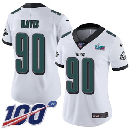 Nike Eagles #90 Jordan Davis White Super Bowl LVII Patch Women's Stitched NFL 100th Season Vapor Limited Jersey