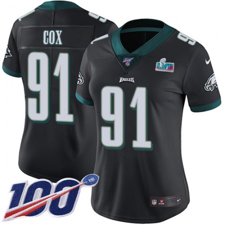 Nike Eagles #91 Fletcher Cox Black Super Bowl LVII Patch Alternate Women's Stitched NFL 100th Season Vapor Limited Jersey