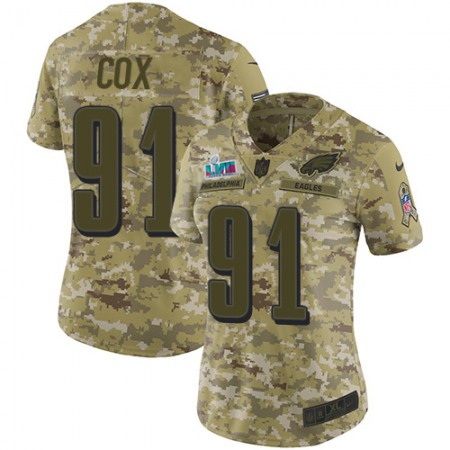 Nike Eagles #91 Fletcher Cox Camo Super Bowl LVII Patch Women's Stitched NFL Limited 2018 Salute To Service Jersey