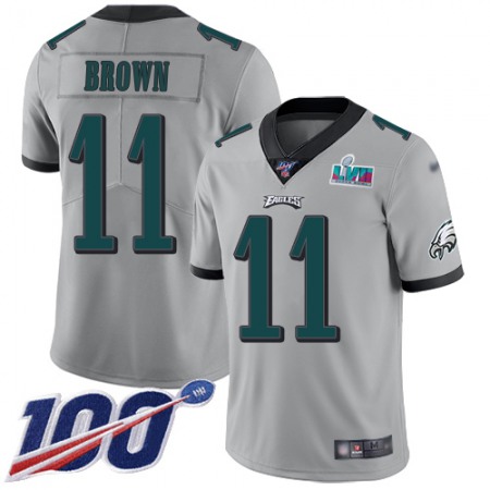 Nike Eagles #11 A.J. Brown Silver Super Bowl LVII Patch Youth Stitched NFL Limited Inverted Legend 100th Season Jersey