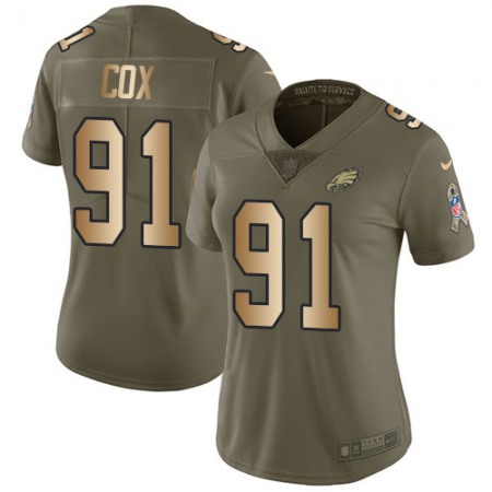 Nike Eagles #91 Fletcher Cox Olive/Gold Women's Stitched NFL Limited 2017 Salute to Service Jersey