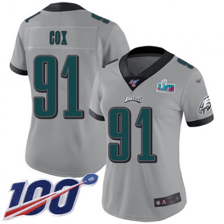 Nike Eagles #91 Fletcher Cox Silver Super Bowl LVII Patch Women's Stitched NFL Limited Inverted Legend 100th Season Jersey