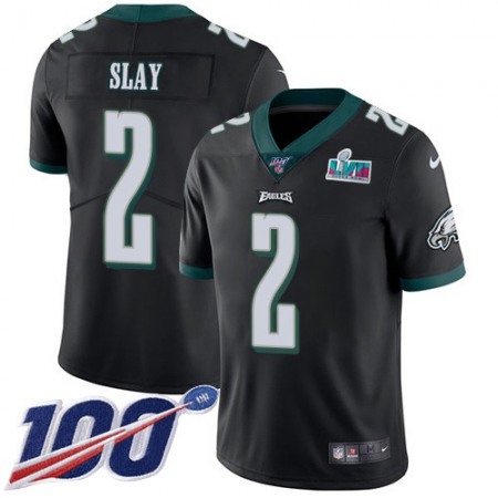 Nike Eagles #2 Darius Slay Black Super Bowl LVII Patch Alternate Youth Stitched NFL 100th Season Vapor Limited Jersey