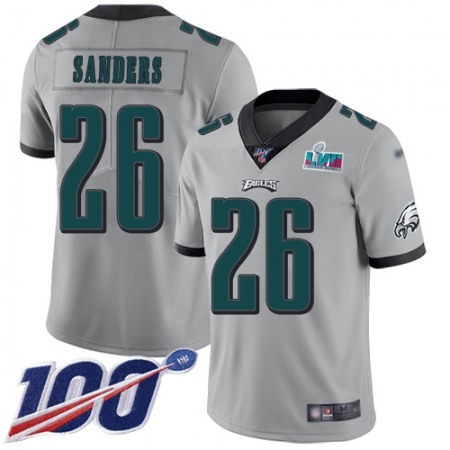 Nike Eagles #26 Miles Sanders Silver Super Bowl LVII Patch Youth Stitched NFL Limited Inverted Legend 100th Season Jersey