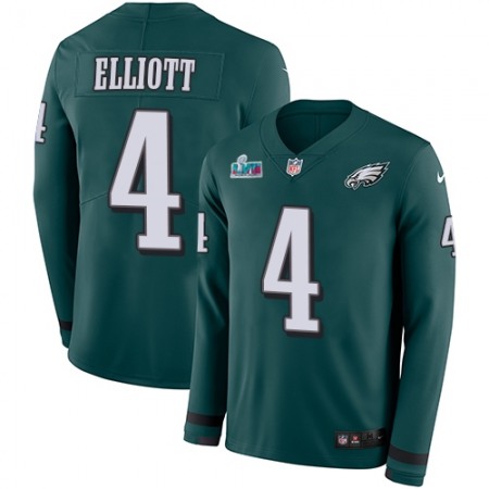 Nike Eagles #4 Jake Elliott Green Super Bowl LVII Patch Team Color Youth Stitched NFL Limited Therma Long Sleeve Jersey