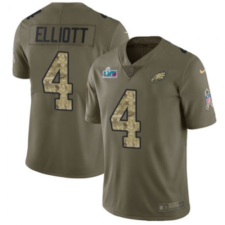 Nike Eagles #4 Jake Elliott Olive/Camo Super Bowl LVII Patch Youth Stitched NFL Limited 2017 Salute To Service Jersey