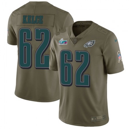 Nike Eagles #62 Jason Kelce Olive Super Bowl LVII Patch Youth Stitched NFL Limited 2017 Salute To Service Jersey