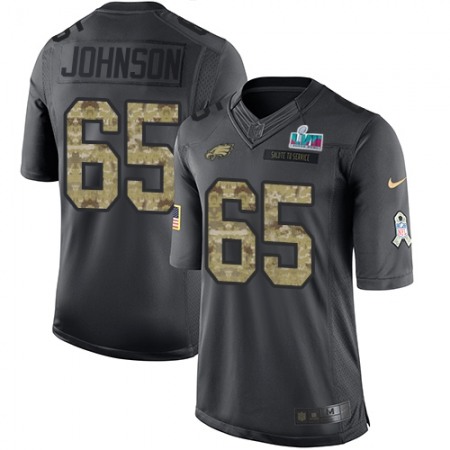 Nike Eagles #65 Lane Johnson Black Super Bowl LVII Patch Youth Stitched NFL Limited 2016 Salute to Service Jersey