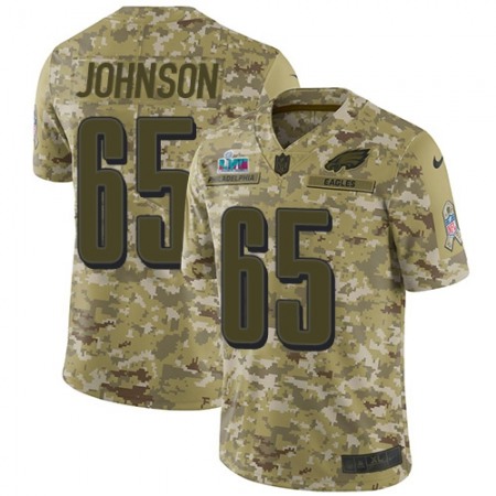 Nike Eagles #65 Lane Johnson Camo Super Bowl LVII Patch Youth Stitched NFL Limited 2018 Salute To Service Jersey