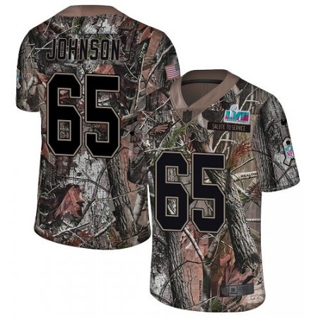 Nike Eagles #65 Lane Johnson Camo Super Bowl LVII Patch Youth Stitched NFL Limited Rush Realtree Jersey