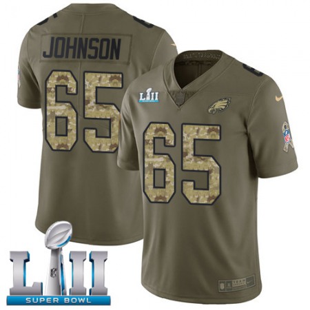 Nike Eagles #65 Lane Johnson Olive/Camo Super Bowl LII Youth Stitched NFL Limited 2017 Salute to Service Jersey