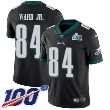 Nike Eagles #84 Greg Ward Jr. Black Super Bowl LVII Patch Alternate Youth Stitched NFL 100th Season Vapor Limited Jersey
