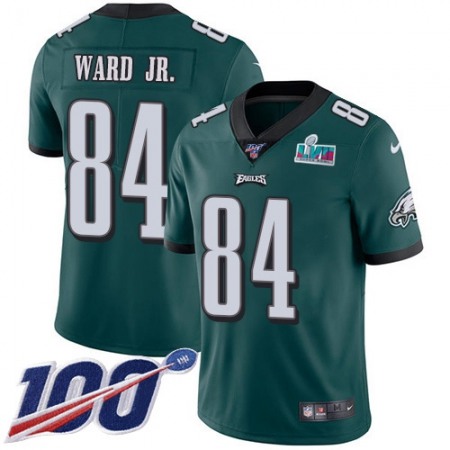 Nike Eagles #84 Greg Ward Jr. Green Team Color Super Bowl LVII Patch Youth Stitched NFL 100th Season Vapor Limited Jersey