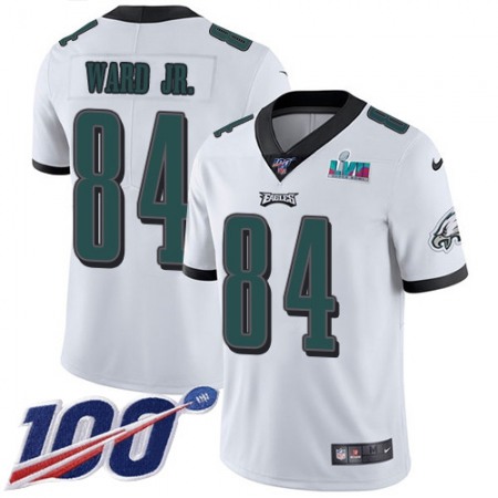 Nike Eagles #84 Greg Ward Jr. White Super Bowl LVII Patch Youth Stitched NFL 100th Season Vapor Limited Jersey