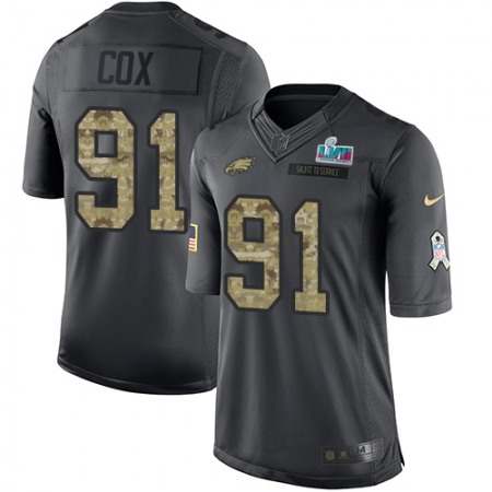 Nike Eagles #91 Fletcher Cox Black Super Bowl LVII Patch Youth Stitched NFL Limited 2016 Salute to Service Jersey
