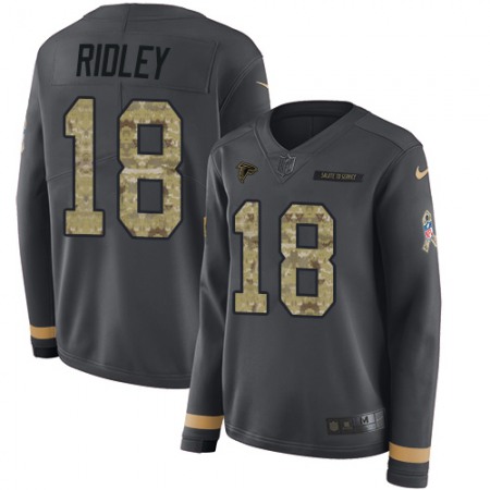 Nike Falcons #18 Calvin Ridley Anthracite Salute to Service Women's Stitched NFL Limited Therma Long Sleeve Jersey