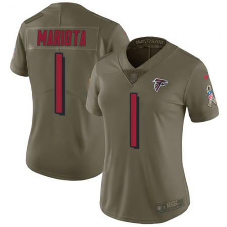 Nike Falcons #1 Marcus Mariota Olive Stitched Women's NFL Limited 2017 Salute To Service Jersey